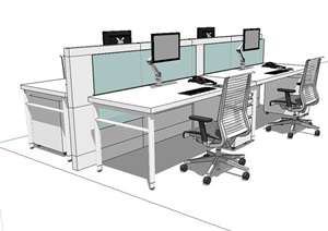 现代详细室内办公桌椅素材SU(草图大师)模型
