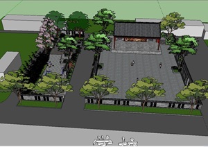 中式详细的文化广场景观SU(草图大师)模型