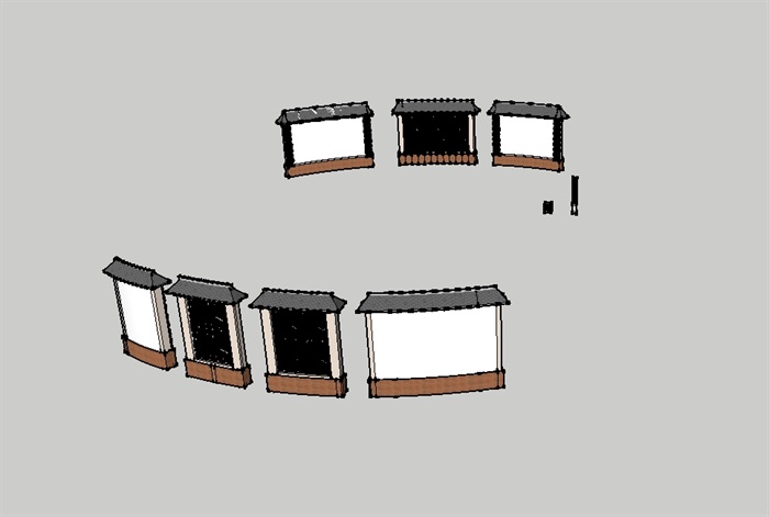 单体廊架凉亭景墙素材设计su模型(1)