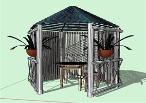 木制桌凳及凉亭设计SU(草图大师)模型