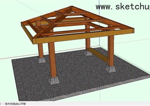 木板条凉亭设计SU(草图大师)模型