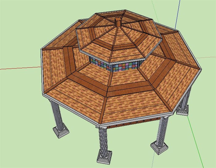 中式风格重檐八角亭设计su模型(3)