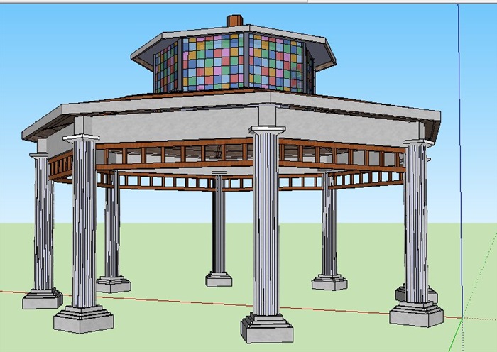 中式风格重檐八角亭设计su模型(2)