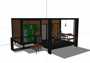 集装箱餐饮店建筑SU(草图大师)模型
