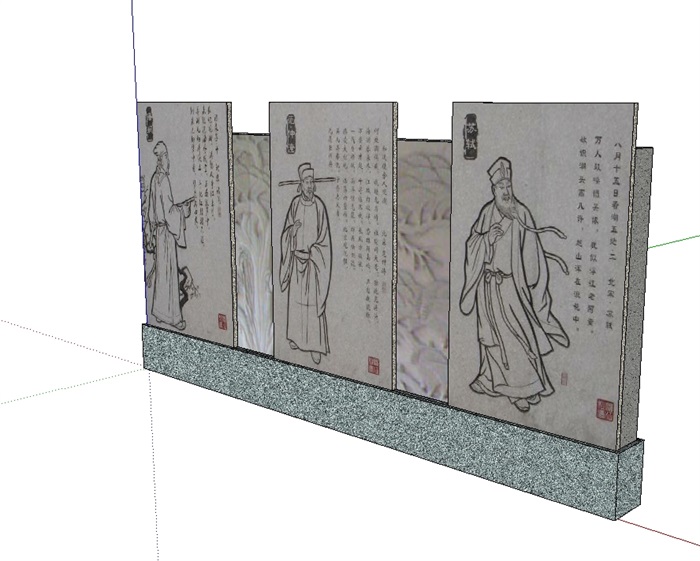 中式详细文化景墙SU模型(1)