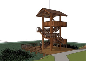 中式木质景观台、塔设计SU(草图大师)模型