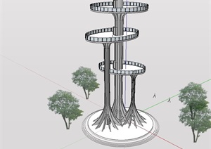 现代详细完整的景观塔设计SU(草图大师)模型