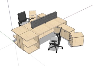室内详细的办公桌椅SU(草图大师)模型