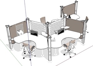 办公室内桌椅SU(草图大师)模型