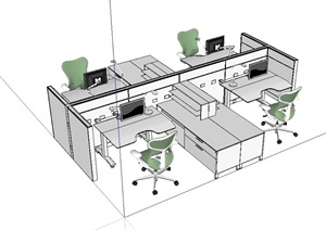 现代室内办公桌椅SU(草图大师)模型