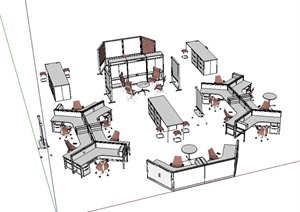 某详细办公室内桌椅组合SU(草图大师)模型