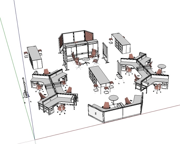 某详细办公室内桌椅组合su模型(1)