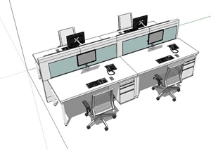 某室内详细的办公桌椅SU(草图大师)模型