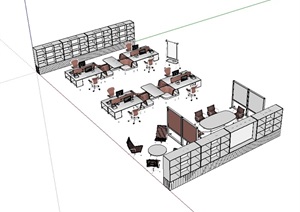 办公桌椅多个组合设计SU(草图大师)模型
