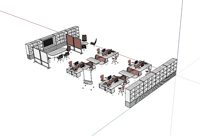 办公桌椅多个组合设计su模型(3)