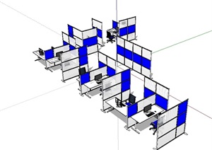 完整的室内办公桌椅SU(草图大师)模型