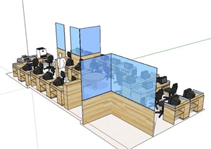 某办公室整体办公桌椅SU(草图大师)模型