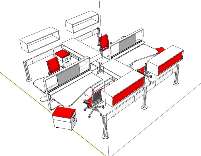 某办公室简单办公桌椅su模型(1)