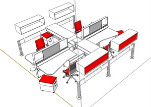 某办公室简单办公桌椅SU(草图大师)模型