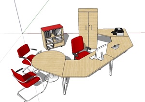 某办公室内详细办公桌椅SU(草图大师)模型