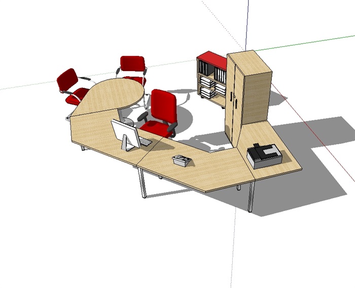 某办公室内详细办公桌椅su模型(2)