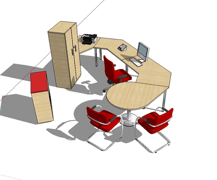 某办公室内详细办公桌椅su模型(3)