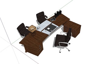 某室内详细老板办公桌椅SU(草图大师)模型