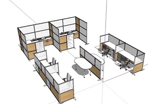 精品室内详细办公桌椅设计SU(草图大师)模型