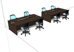 某详细现代空间办公桌椅SU(草图大师)模型