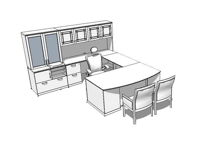 室内无材质贴图办公桌椅su模型(1)