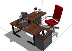 精致现代室内办公桌椅SU(草图大师)模型