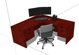 现代精致的室内办公桌椅SU(草图大师)模型