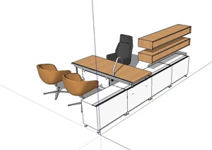 精品详细室内办公桌椅SU(草图大师)模型
