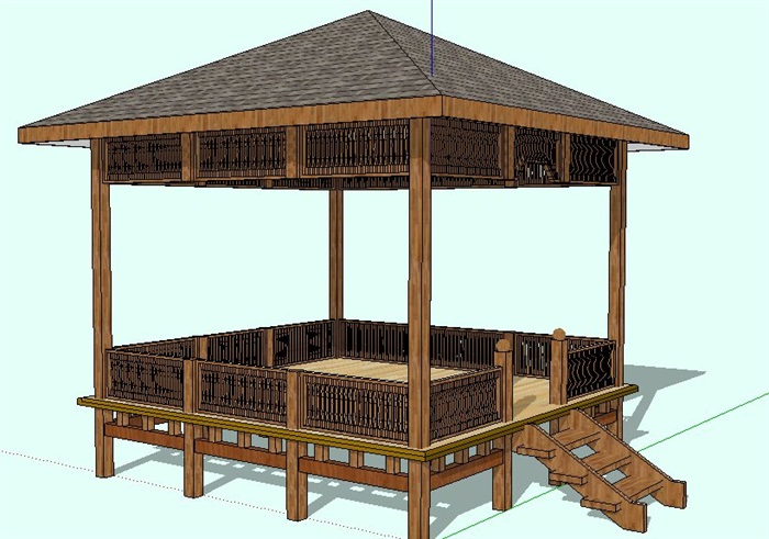 精品中式风格架空凉亭设计su模型(1)