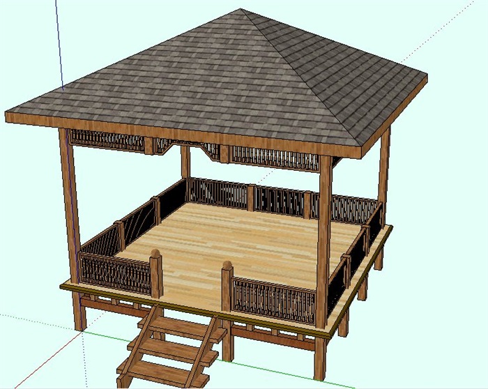 精品中式风格架空凉亭设计su模型(2)