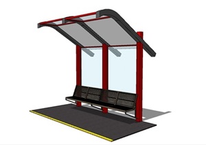 现代公交车站玻璃廊SU(草图大师)模型