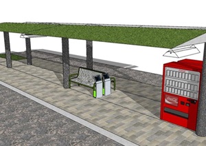 现代公交车站亭设计SU(草图大师)模型