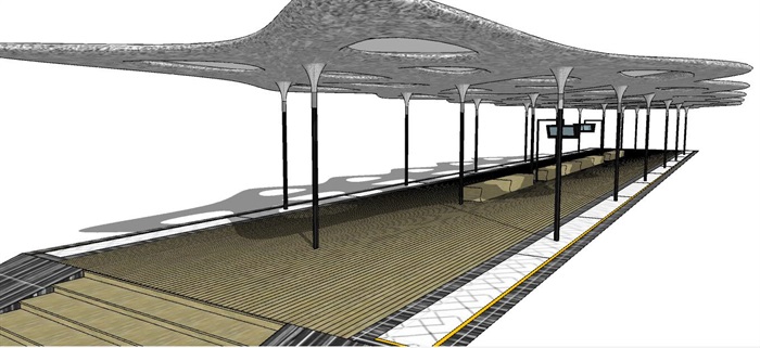 现代公交车站廊架素材su模型