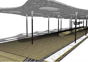 现代公交车站廊架素材SU(草图大师)模型