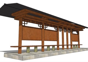 古典中式公交车站详细亭子SU(草图大师)模型