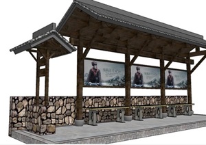 古典中式公交车站廊亭设计SU(草图大师)模型
