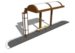 中式公交车站亭简单设计SU(草图大师)模型