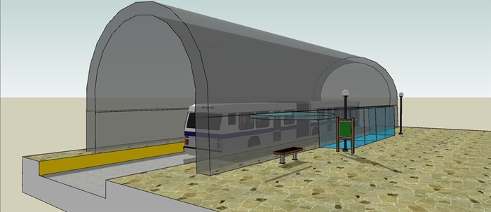 公交站玻璃亭详细设计su模型