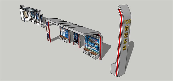 三套小型站亭SU模型