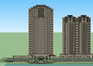 新古典居住区入口商业住宅SU(草图大师)模型