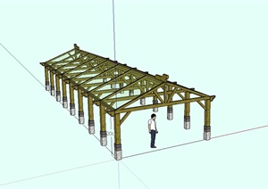 精品木质现代长廊架SU(草图大师)模型