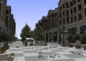 欧式商业街景及建筑SU(草图大师)模型