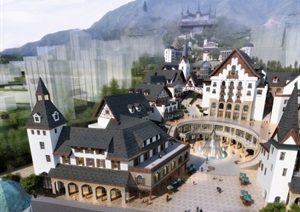 瑞士小镇商业街详细建筑SU(草图大师)模型