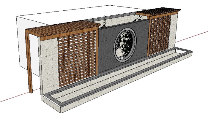 中式镂空景观墙素材su模型(3)
