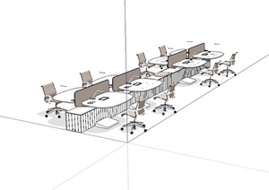 现代办公室办公桌椅组合SU(草图大师)模型